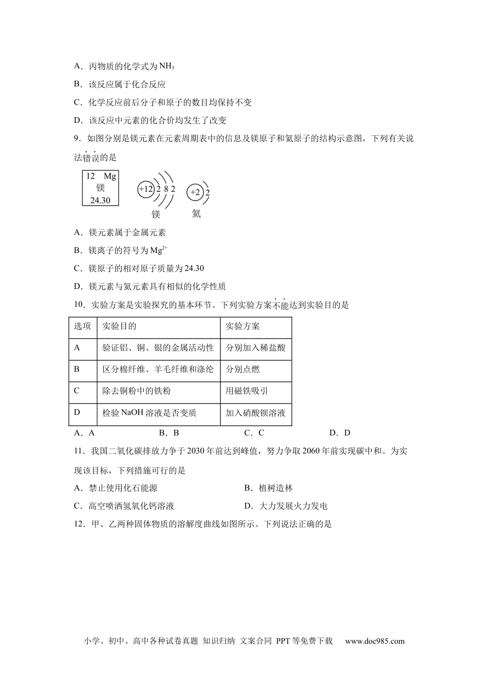 【中考历年真题】2025年四川省眉山市中考化学真题.docx
