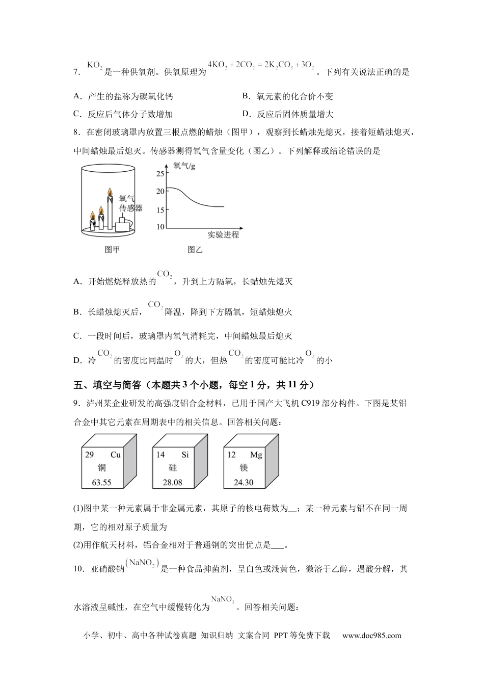 【中考历年真题】2025年四川省泸州市中考化学真题.docx