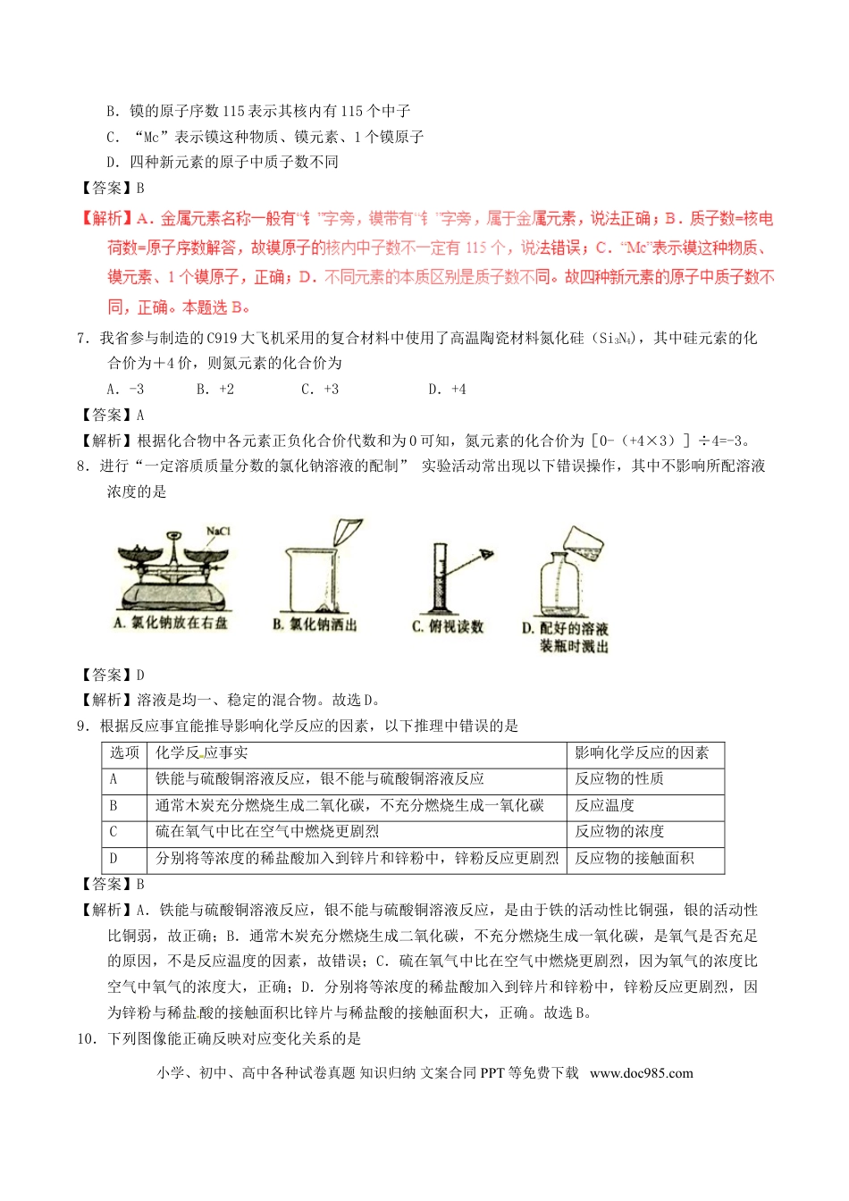 【中考历年真题】江西省2017年中考化学真题试题（含解析）.doc