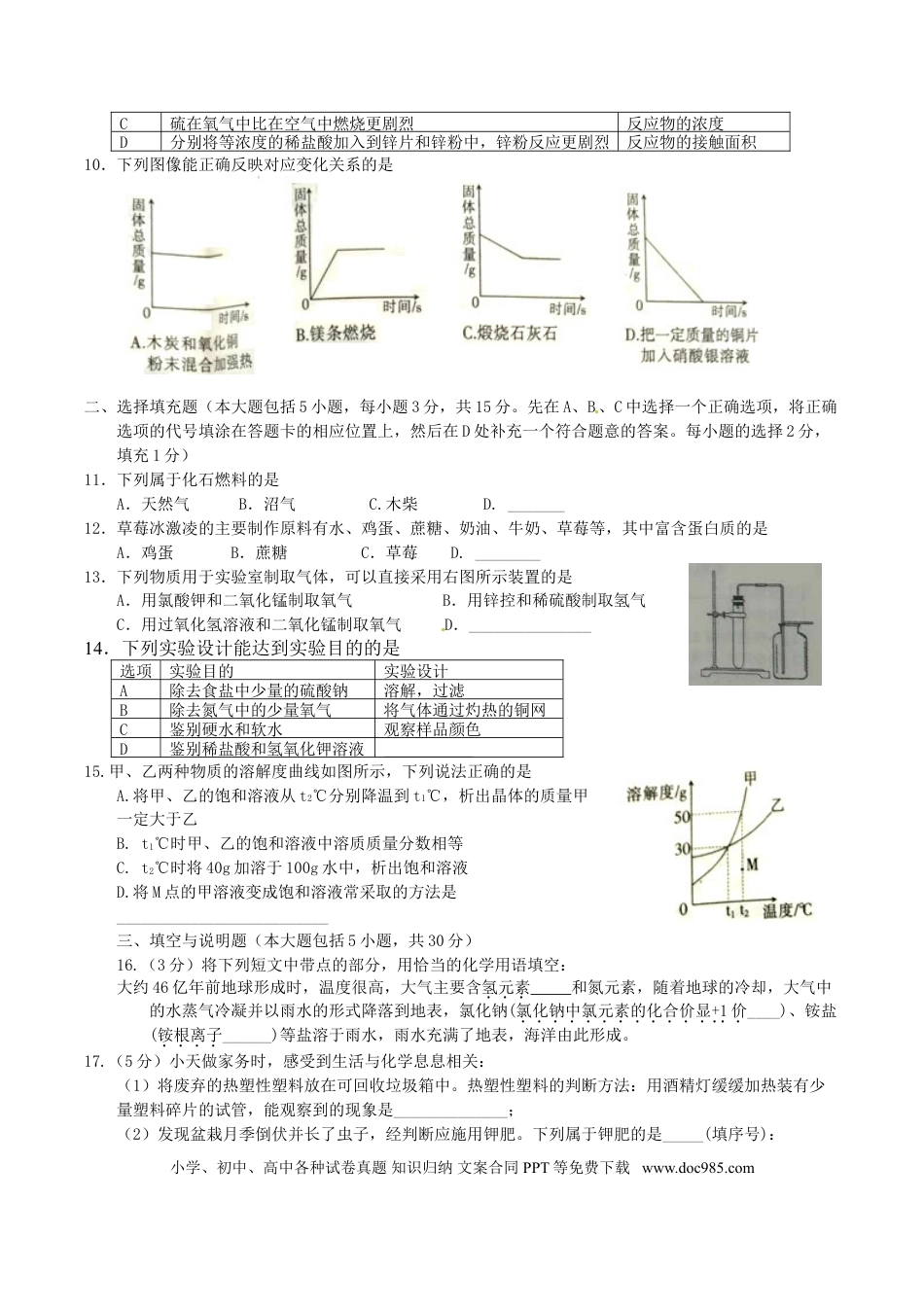 【中考历年真题】江西省2017年中考化学真题试题（含答案）.doc