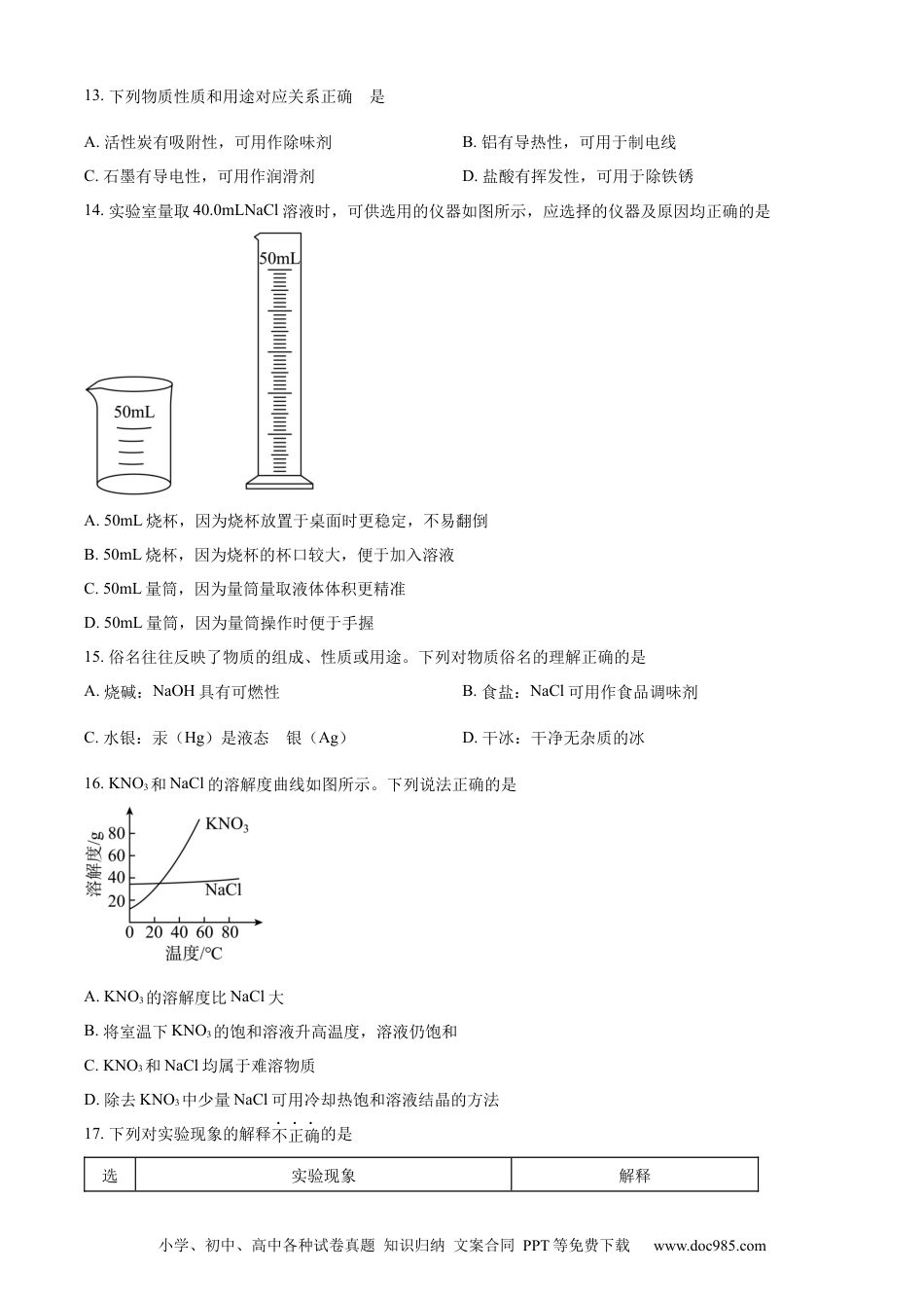 【中考历年真题】精品解析：2023年江苏省扬州市中考化学真题（原卷版）.docx
