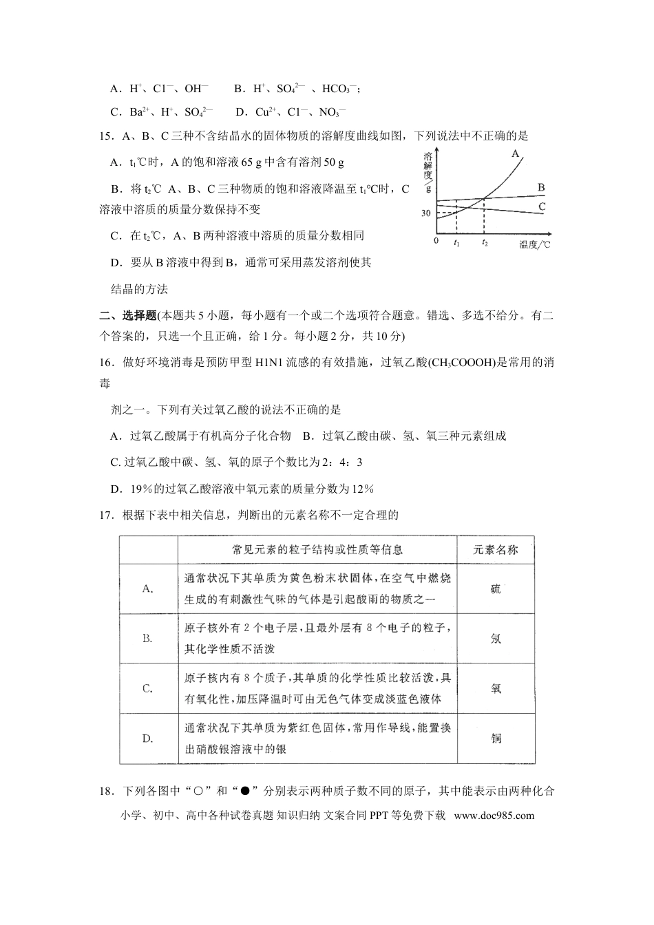 【中考历年真题】2009年南京中考化学试题及答案.doc