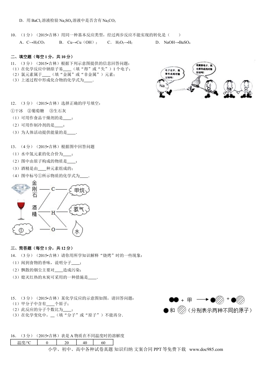 【中考历年真题】2015年吉林省中考化学试题及答案.doc