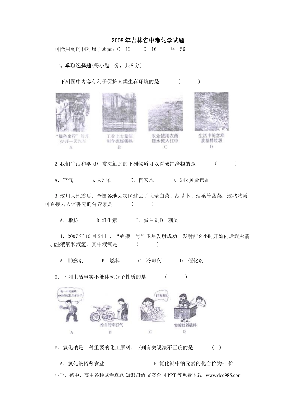 【中考历年真题】2008年吉林省中考化学试题及答案.doc