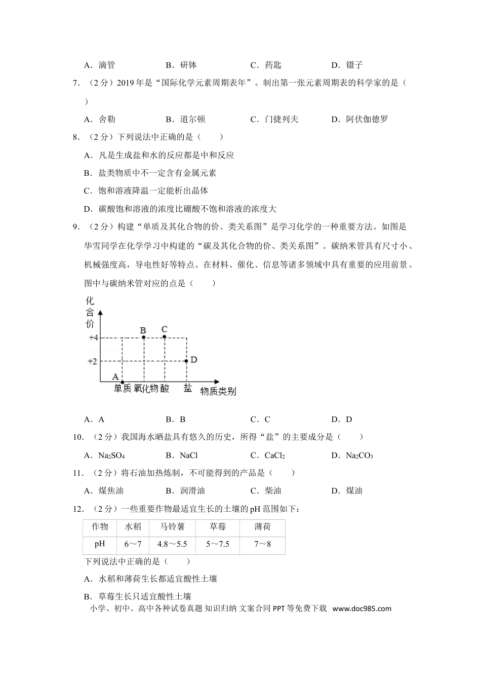 【中考历年真题】2019年湖南省株洲市中考化学试卷（学生版）  学霸冲冲冲shop348121278.taobao.com.doc