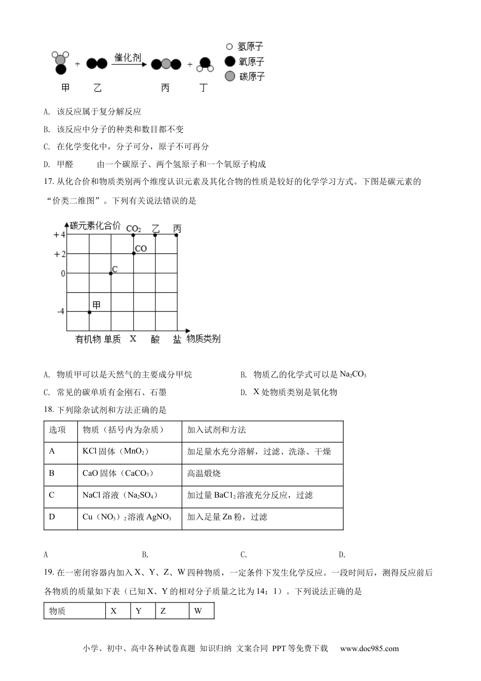 【中考历年真题】精品解析：2022年湖南省湘潭市中考化学真题（原卷版）.docx