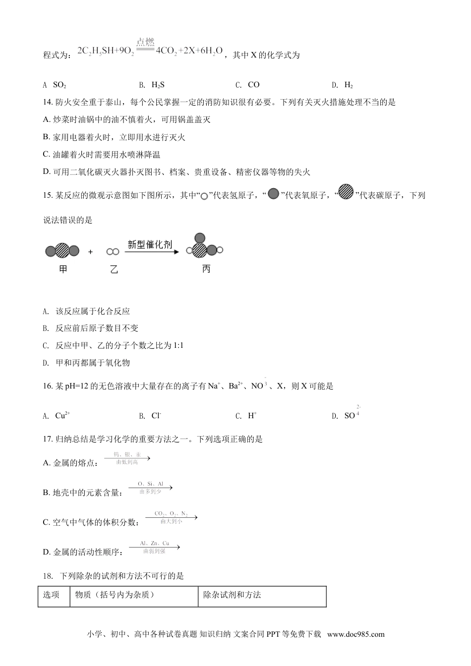 【中考历年真题】2020年湖南省湘潭市中考化学试卷（含解析版）.doc