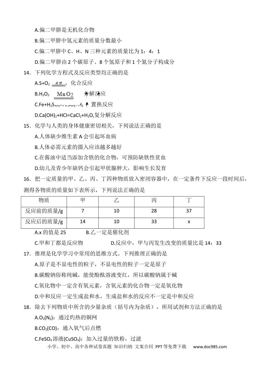【中考历年真题】2022年湖南省邵阳市中考化学真题.docx