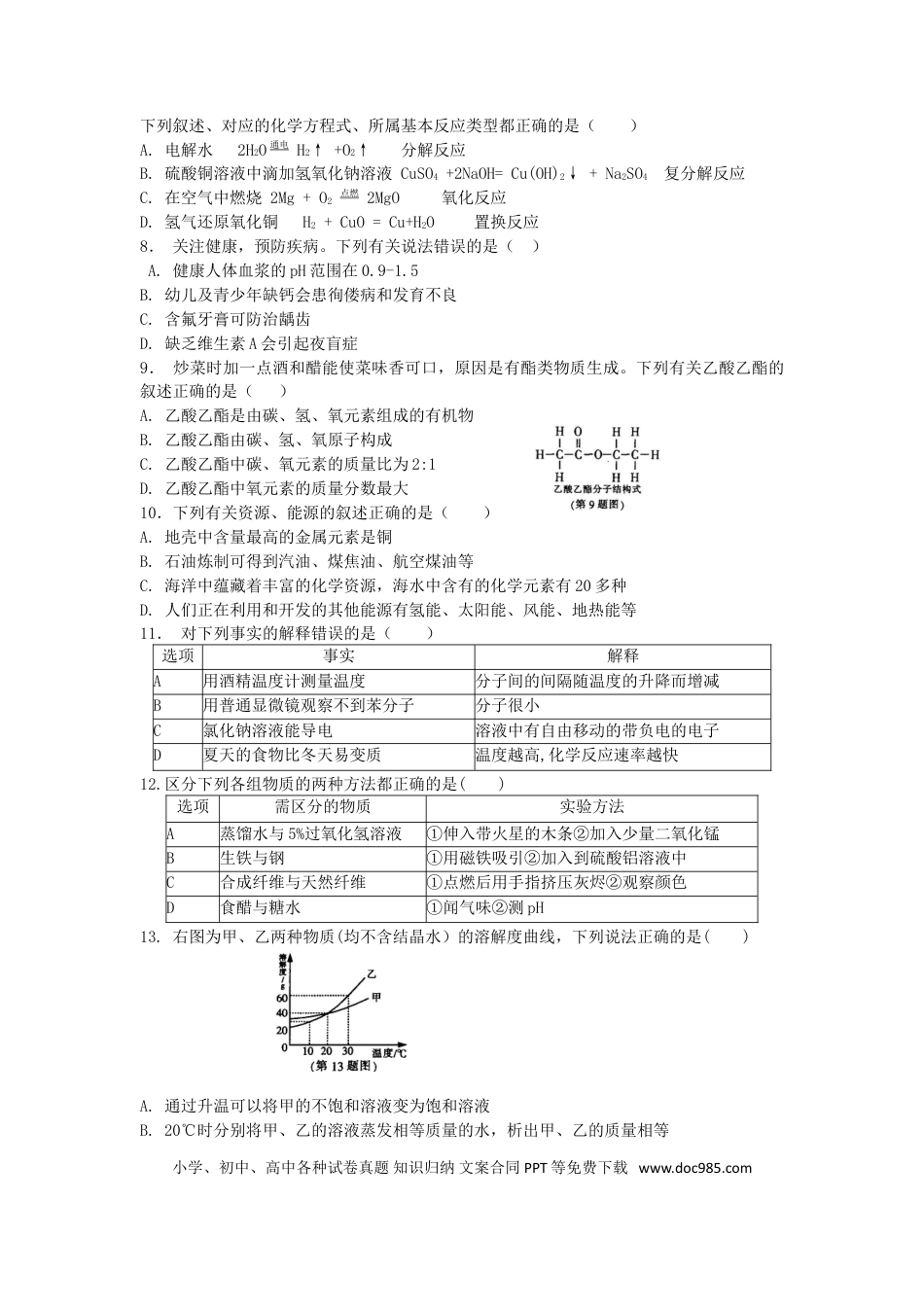 【中考历年真题】2016年哈尔滨市中考化学试题及答案.doc