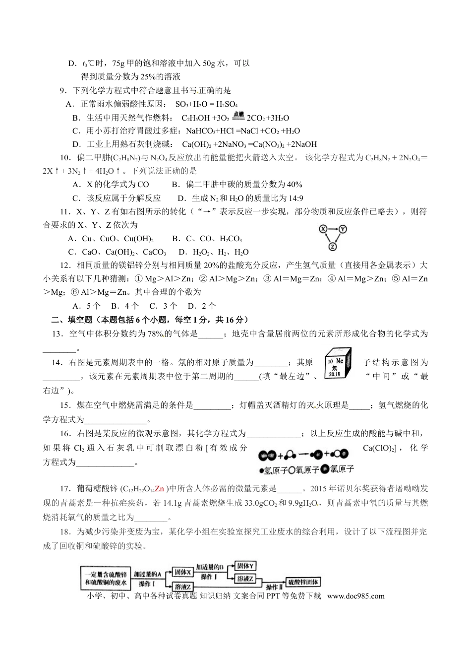 【中考历年真题】2016年河南省中考化学试卷及答案.doc