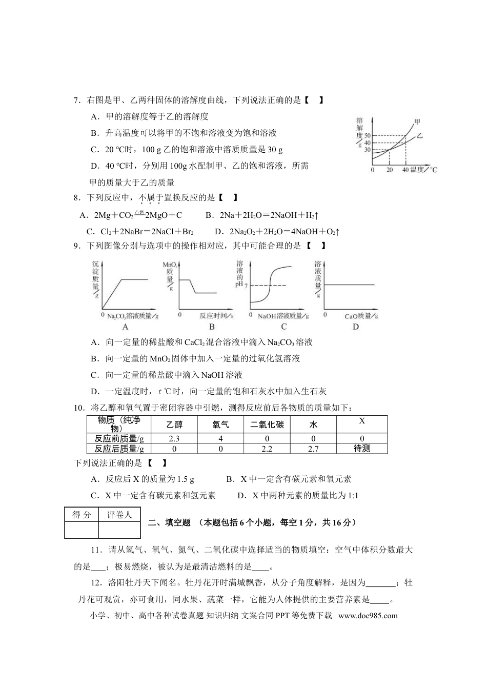 【中考历年真题】2012年河南省中考化学试卷及答案.doc