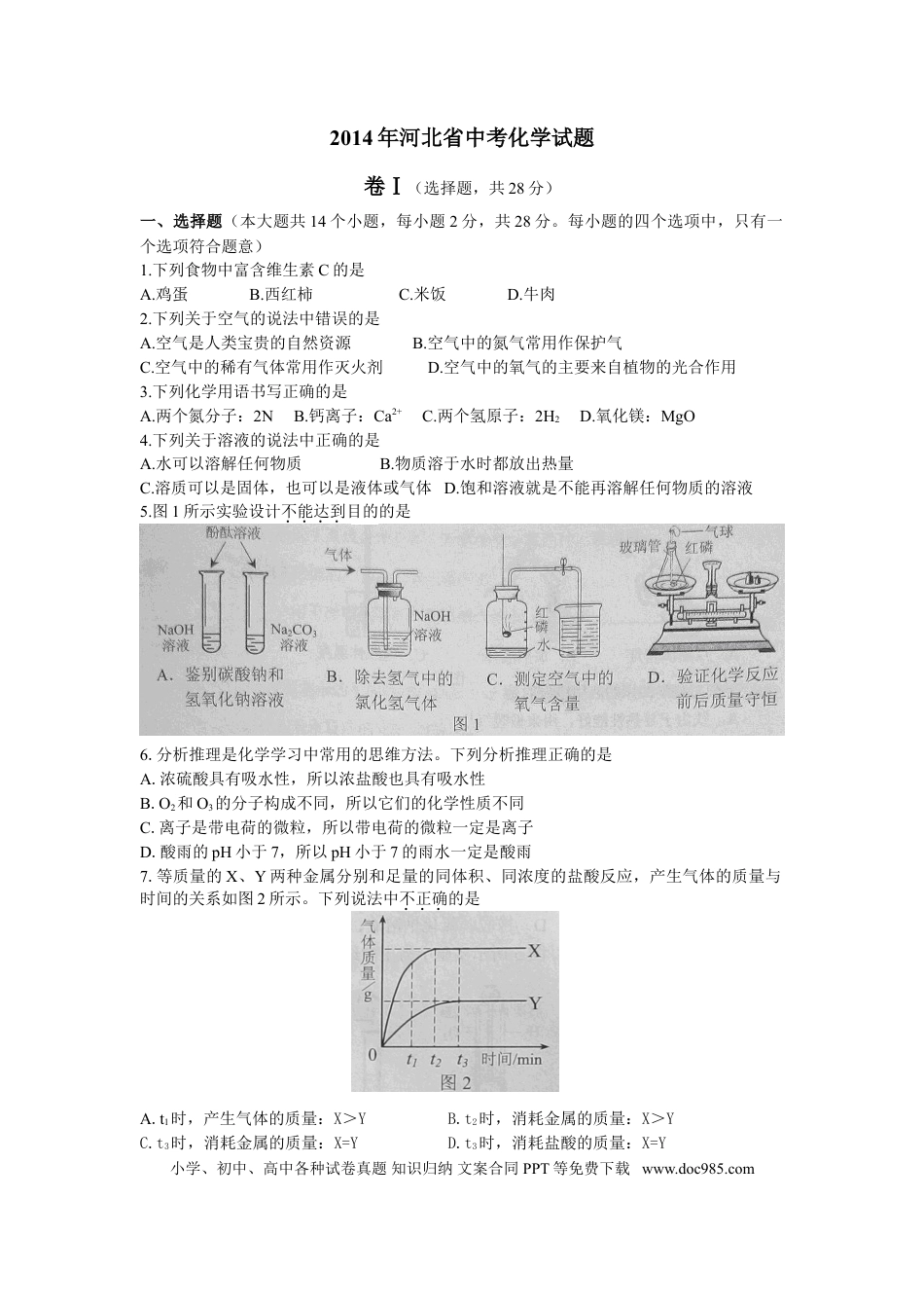 【中考历年真题】2014河北省中考化学试题及答案.doc