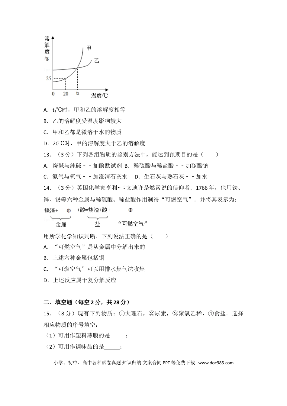 【中考历年真题】2017年海南中考化学试题及答案.doc