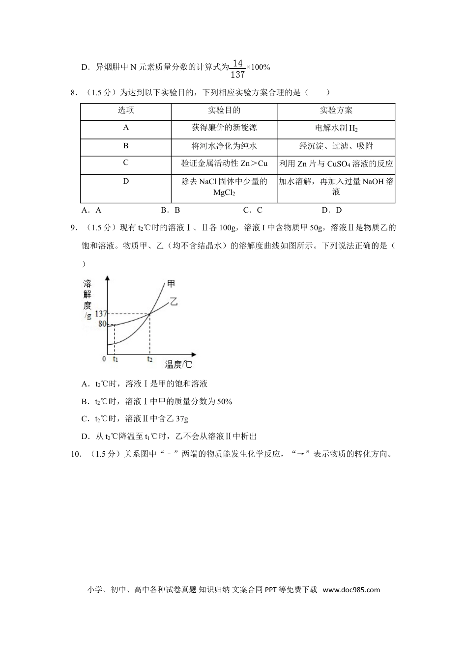 【中考历年真题】2019年广东省深圳市中考化学试题及参考答案.doc