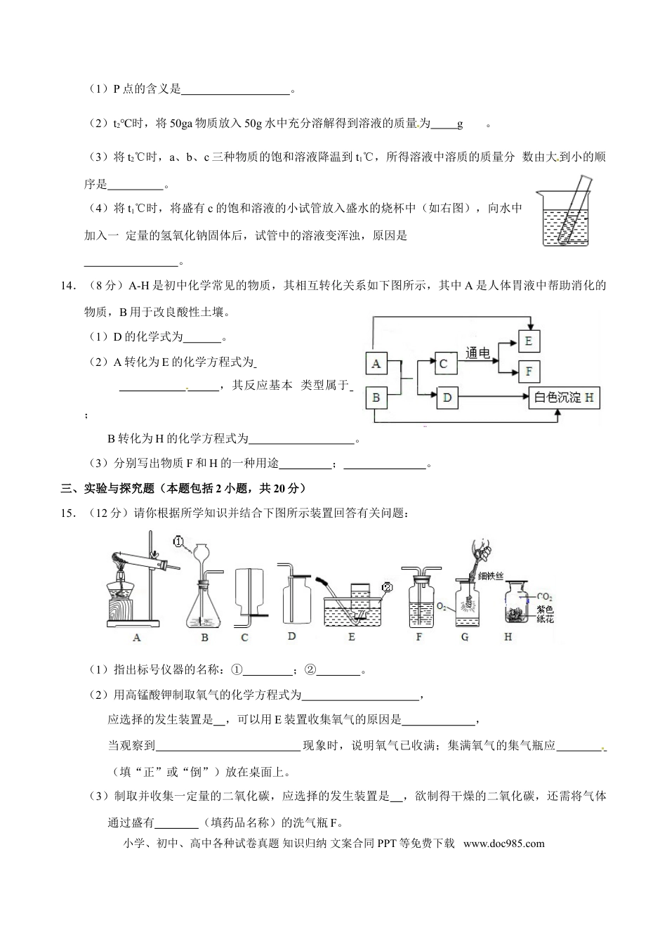 【中考历年真题】2015年甘肃省武威、白银、定西、平凉、酒泉、临夏州、张掖中考化学试题（原卷版）.doc