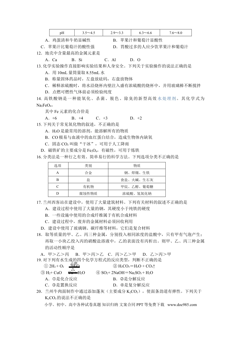 【中考历年真题】2015年甘肃省兰州市中考化学试卷(含答案).doc