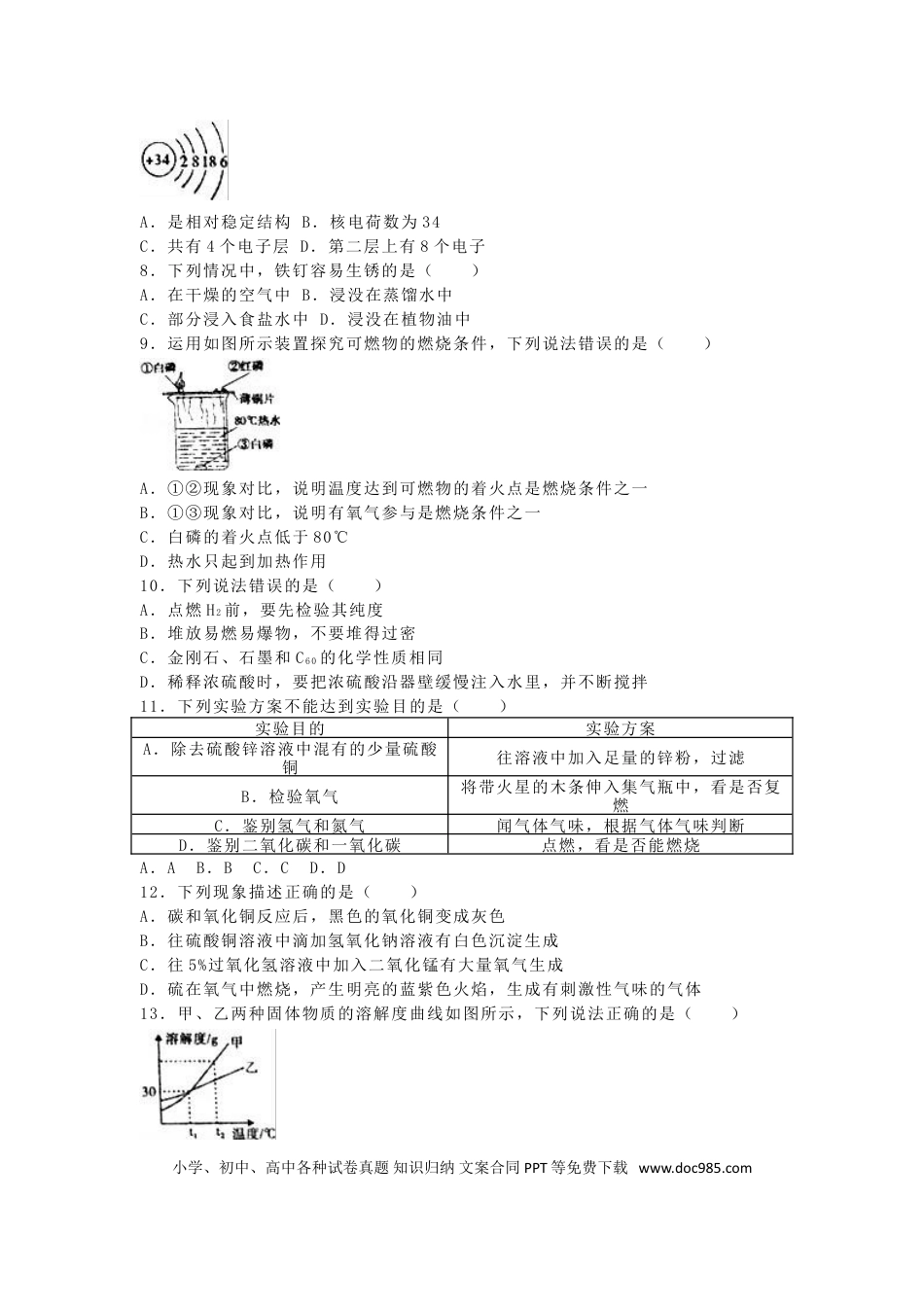 【中考历年真题】2016年福建省中考化学真题及答案.doc