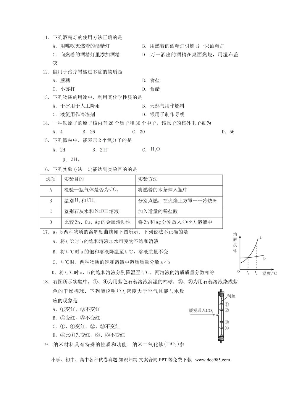 【中考历年真题】2015北京市中考化学真题及答案.doc
