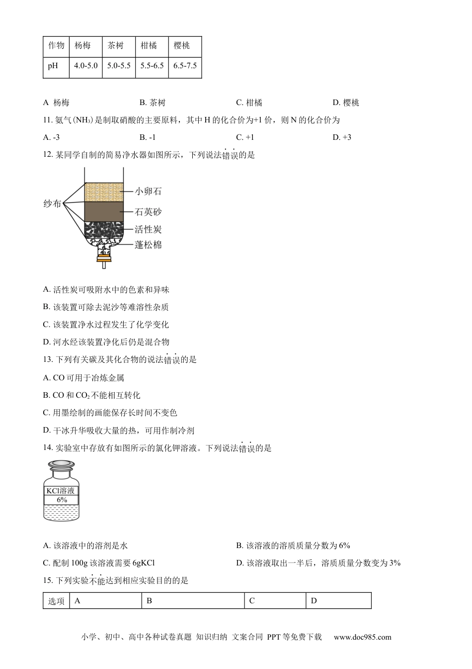 【中考历年真题】精品解析：2024年云南省中考化学真题（原卷版）.docx