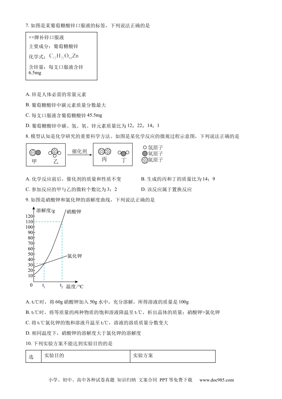 【中考历年真题】精品解析：2024年山东省威海市中考化学真题（原卷版）.docx