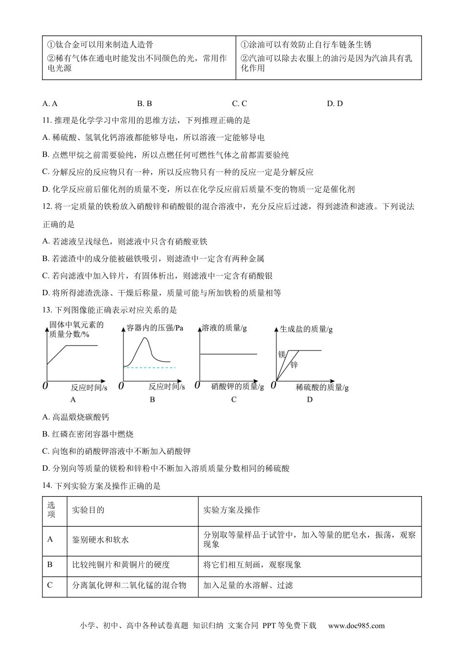【中考历年真题】精品解析：2024年黑龙江省齐齐哈尔市中考化学真题（原卷版） (1).docx