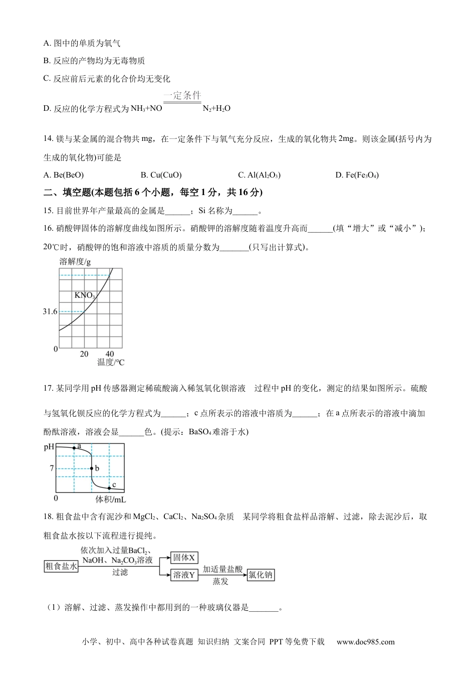 【中考历年真题】精品解析：2024年河南省中考化学真题（原卷版） (1).docx