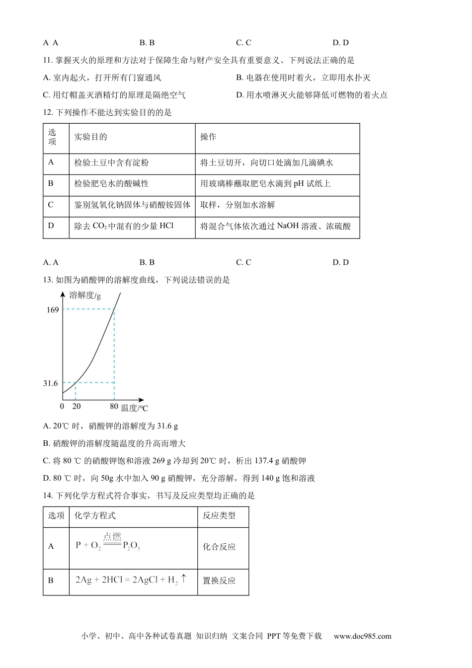 【中考历年真题】精品解析：山东省淄博市2023年中考化学真题（原卷版）.docx
