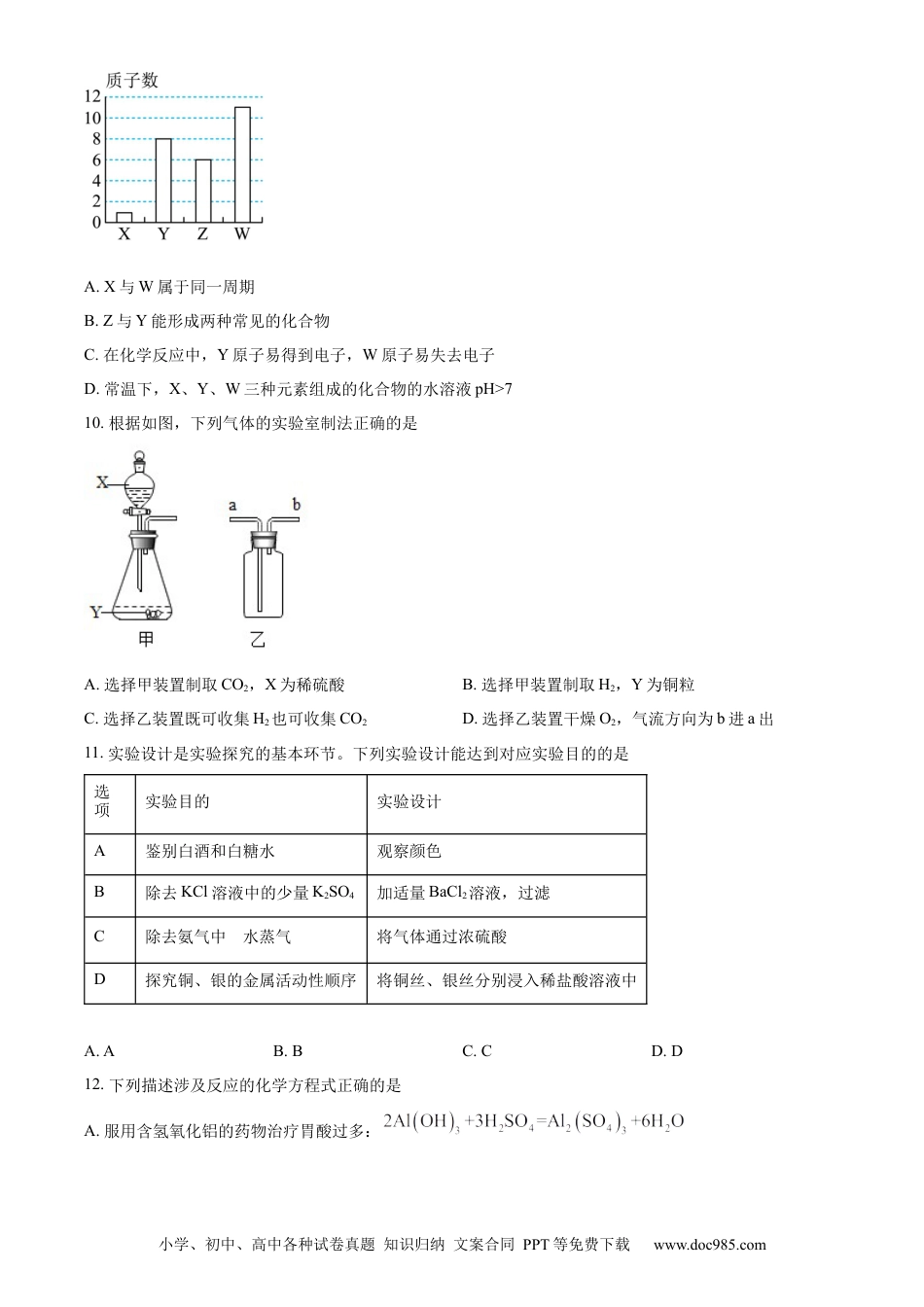 【中考历年真题】精品解析：2023年四川省眉山市中考化学真题（原卷版）.docx