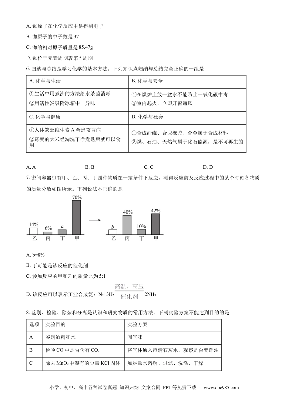 【中考历年真题】精品解析：2023年湖北省鄂州市中考化学真题（原卷版）.docx
