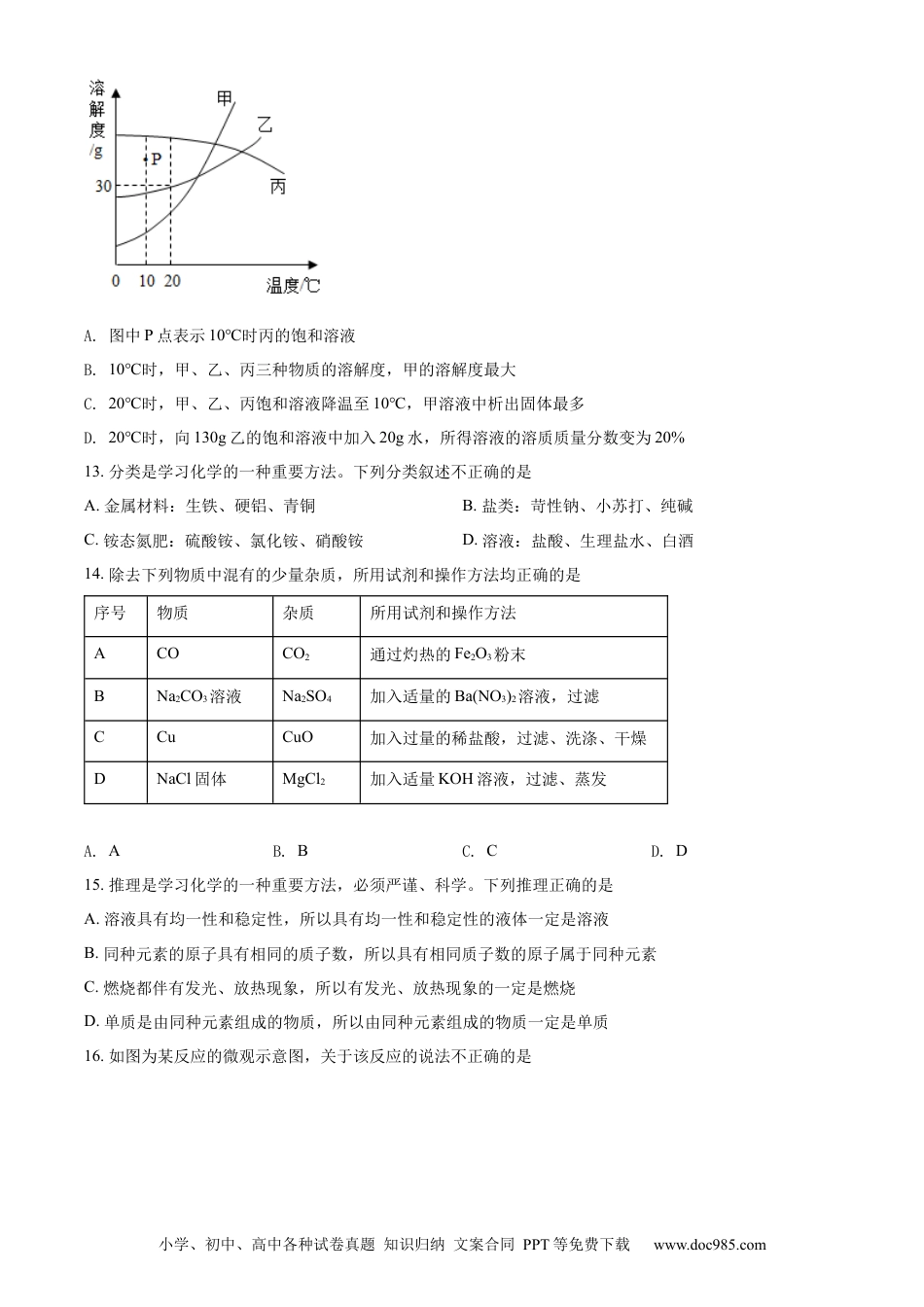 【中考历年真题】精品解析：2022年山东省泰安市中考化学真题（原卷版）.docx