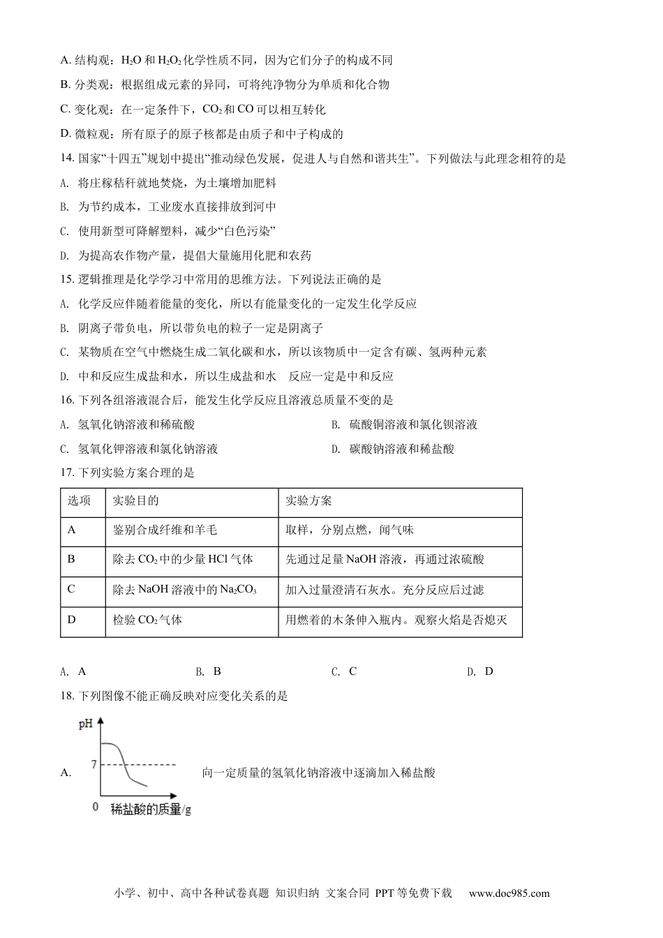 【中考历年真题】精品解析：2022年山东省临沂市中考化学真题（原卷版）.docx