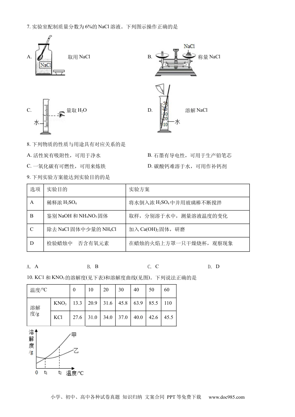 【中考历年真题】精品解析：2022年江苏省连云港市中考化学真题（原卷版）.docx