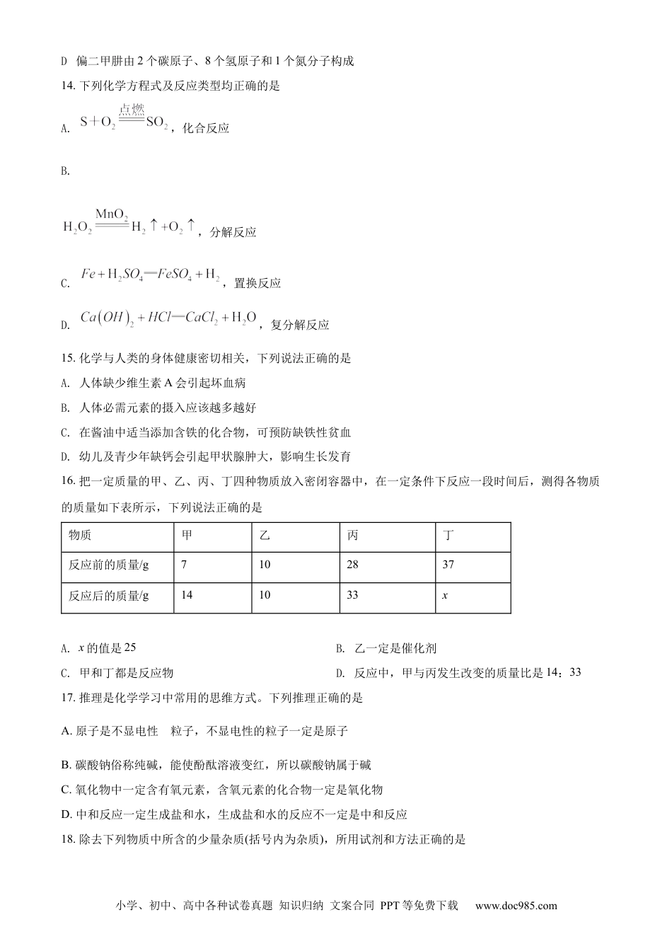【中考历年真题】精品解析：2022年湖南省邵阳市中考化学真题（原卷版）.docx