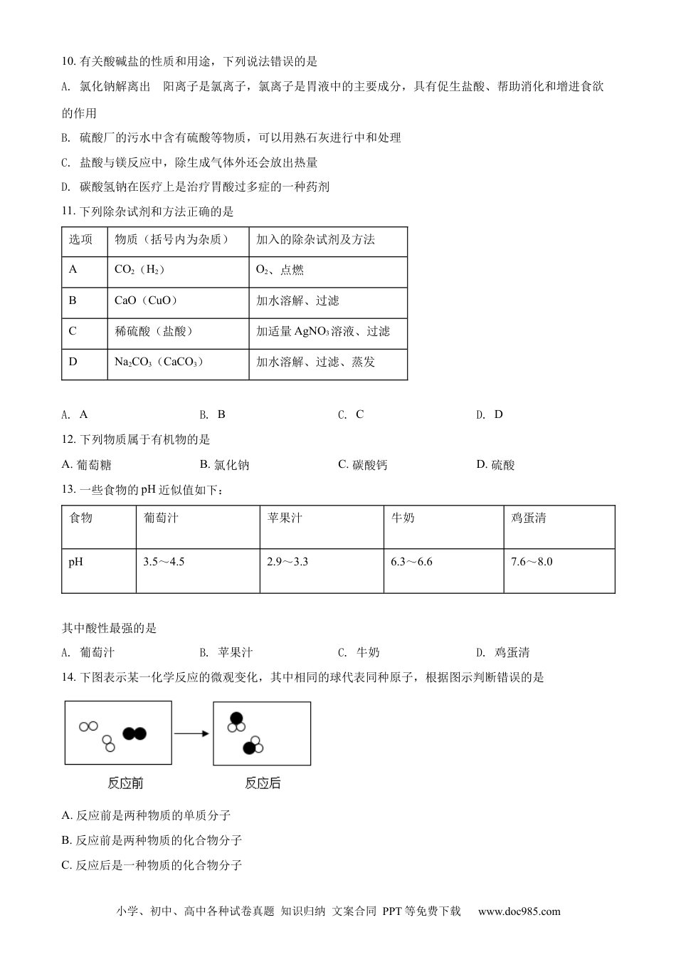 【中考历年真题】精品解析：2022年湖南省郴州市中考化学真题（原卷版） (1).docx