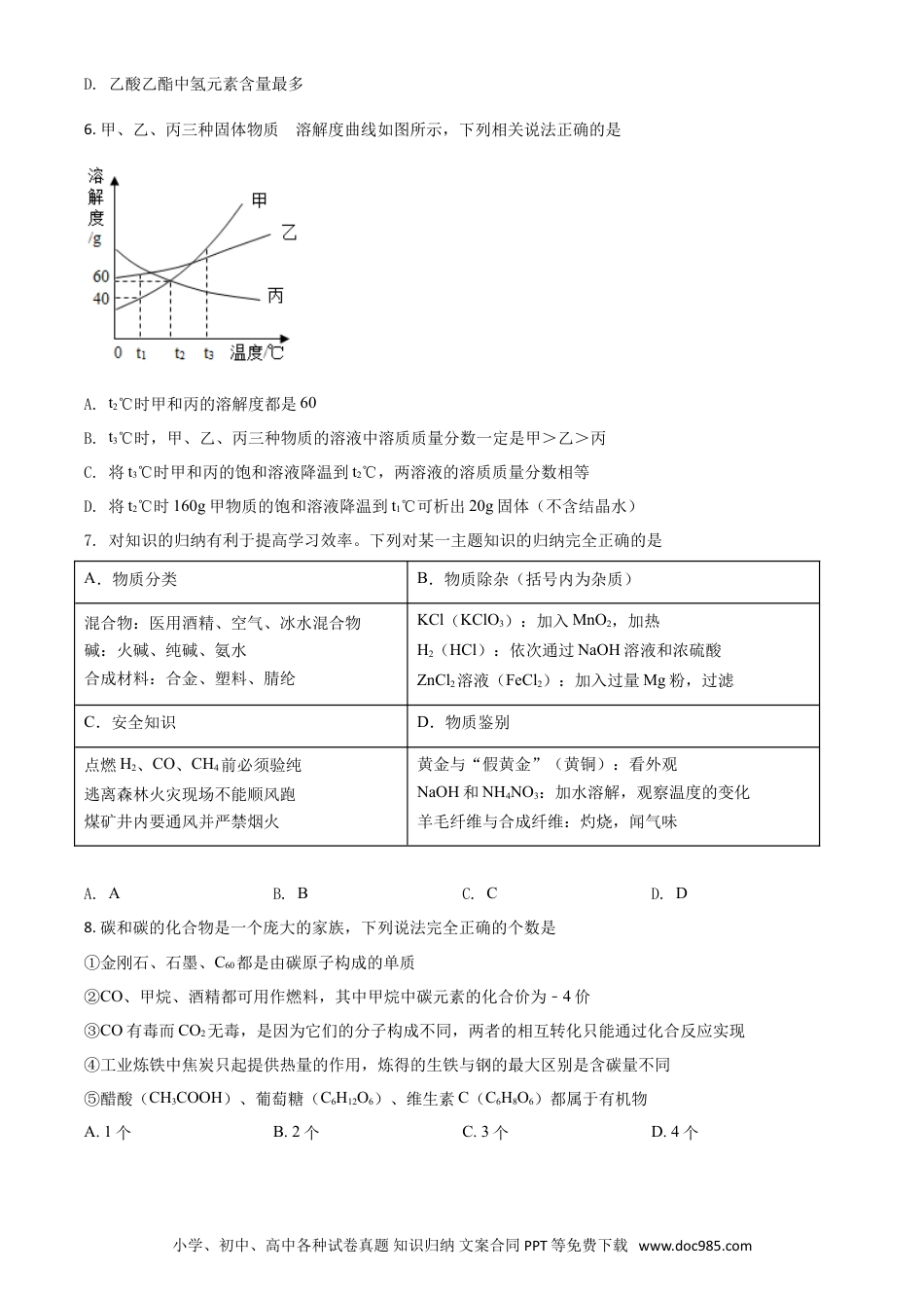 【中考历年真题】四川省凉山州2021年中考化学试题（原卷版）.doc