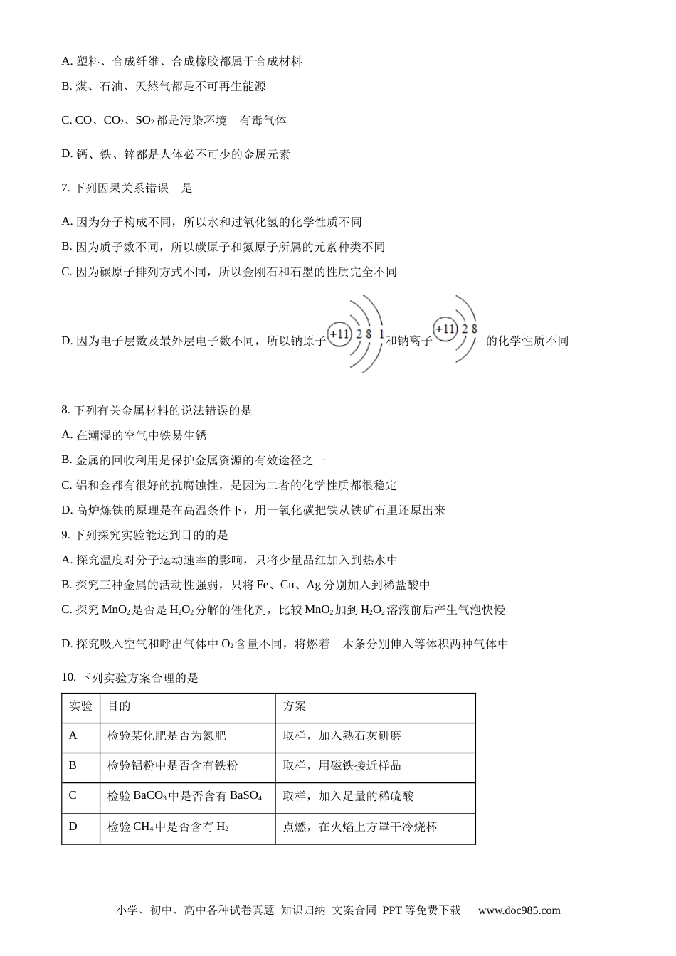 【中考历年真题】精品解析：吉林省长春市2020年中考化学试题（原卷版） (1).docx