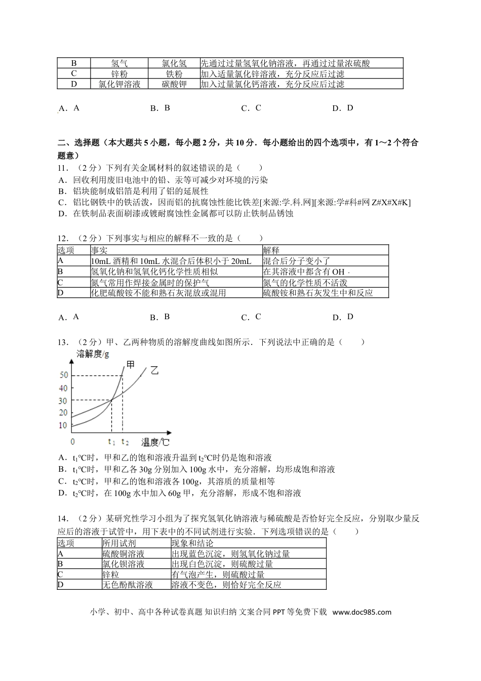 【中考历年真题】2013年天津市中考化学试题及答案.doc