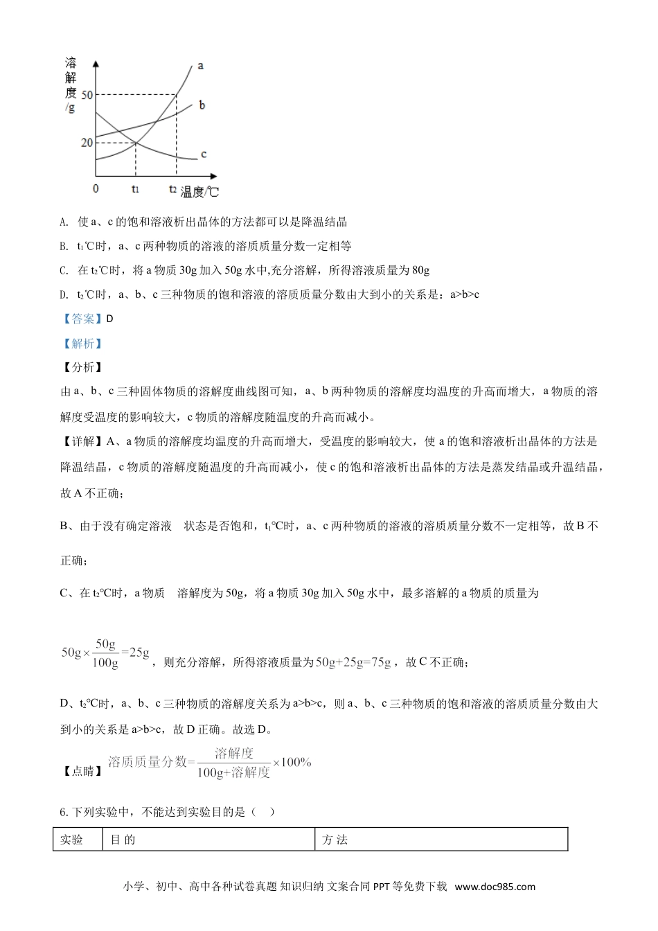 【中考历年真题】精品解析：四川省达州市2020年中考化学试题（解析版）.doc