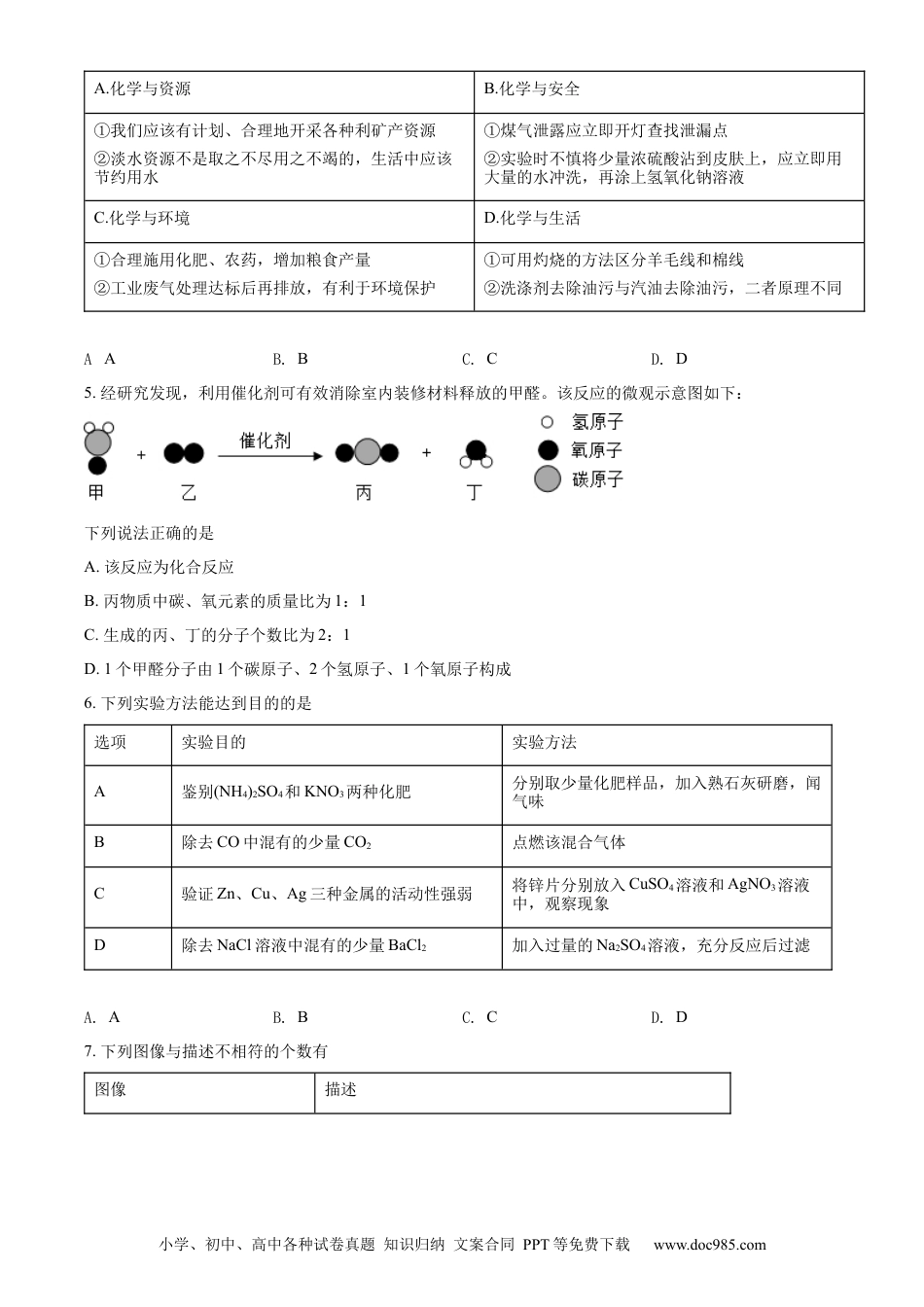 【中考历年真题】精品解析：2022年四川省遂宁市中考化学真题（原卷版） (1).docx