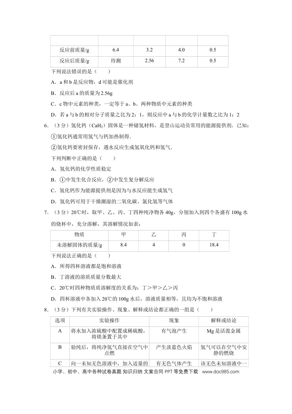【中考历年真题】2015年四川省绵阳市中考化学试卷（学生版）  .doc