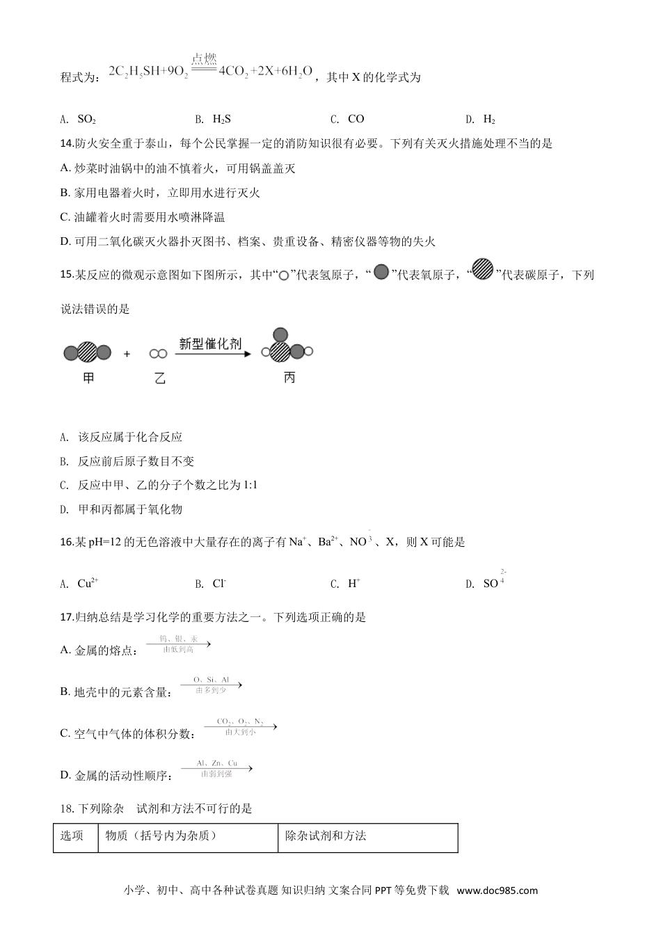 【中考历年真题】精品解析：湖南省湘潭市2020年中考化学试题（原卷版）.doc