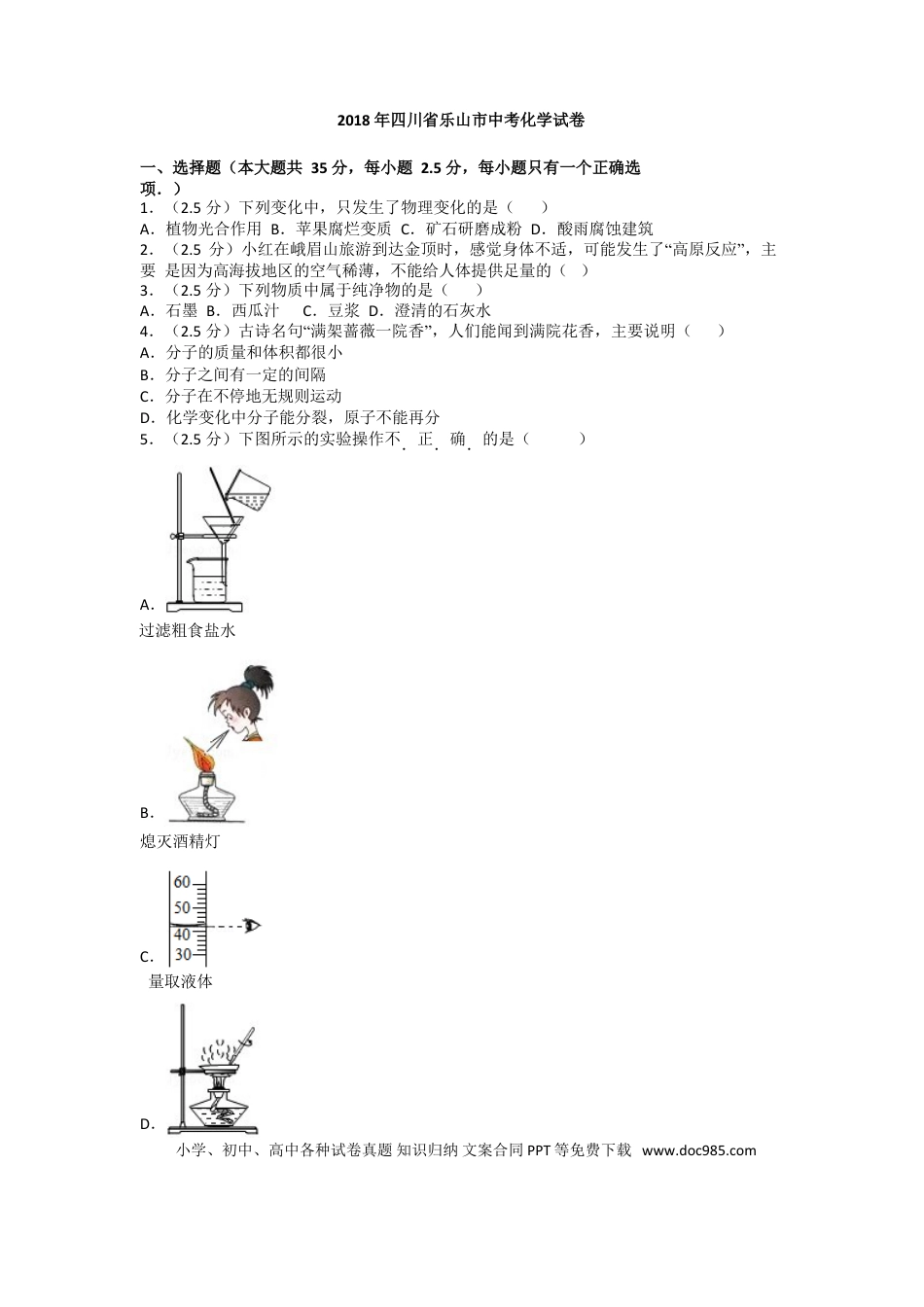 【中考历年真题】四川省乐山市2018年中考化学试题.doc