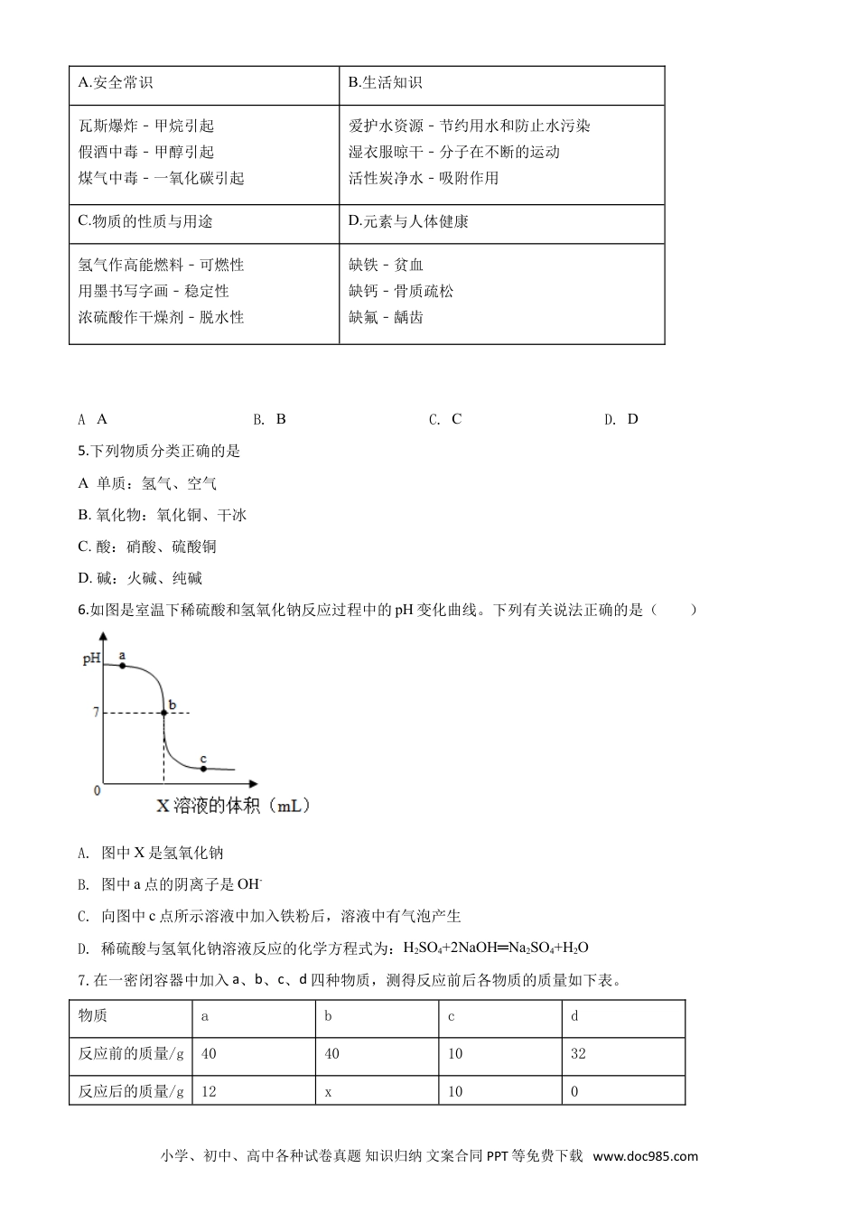 【中考历年真题】精品解析：甘肃省天水市2020年中考化学试题（原卷版）.doc