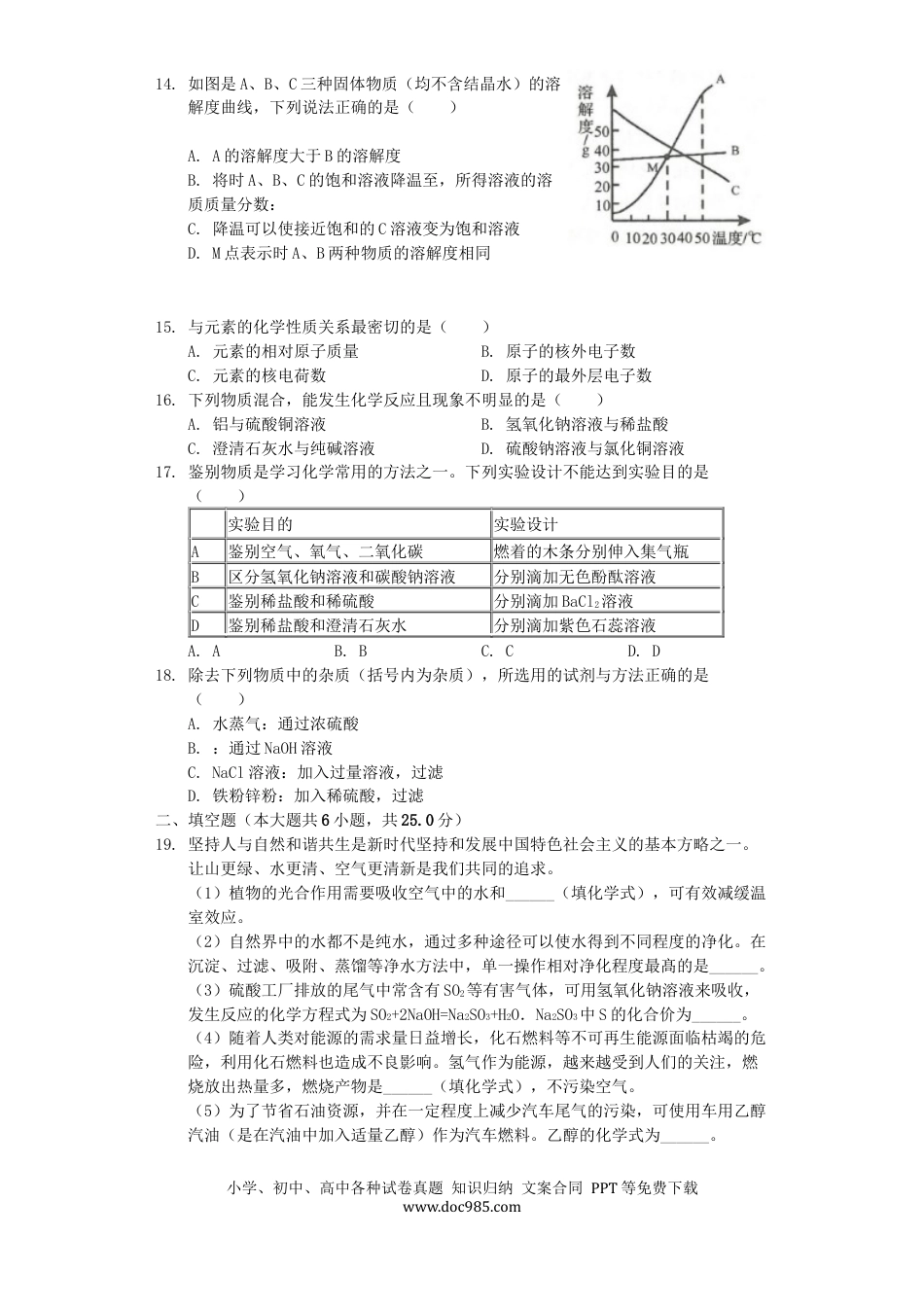 【中考历年真题】山东省临沂市2019年中考化学真题试题（含解析）.docx