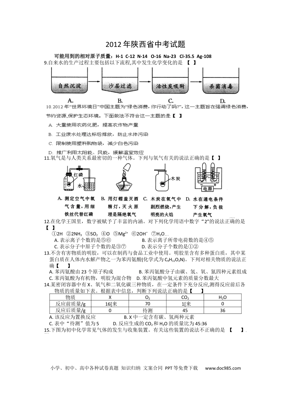 【中考历年真题】陕西省2012年中考化学试题(含答案).docx