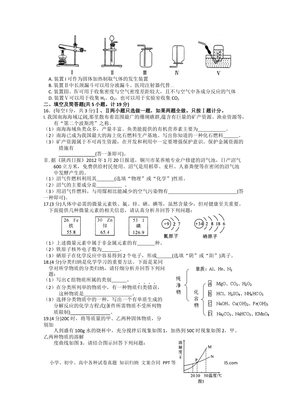 【中考历年真题】陕西省2012年中考化学试题(含答案).docx