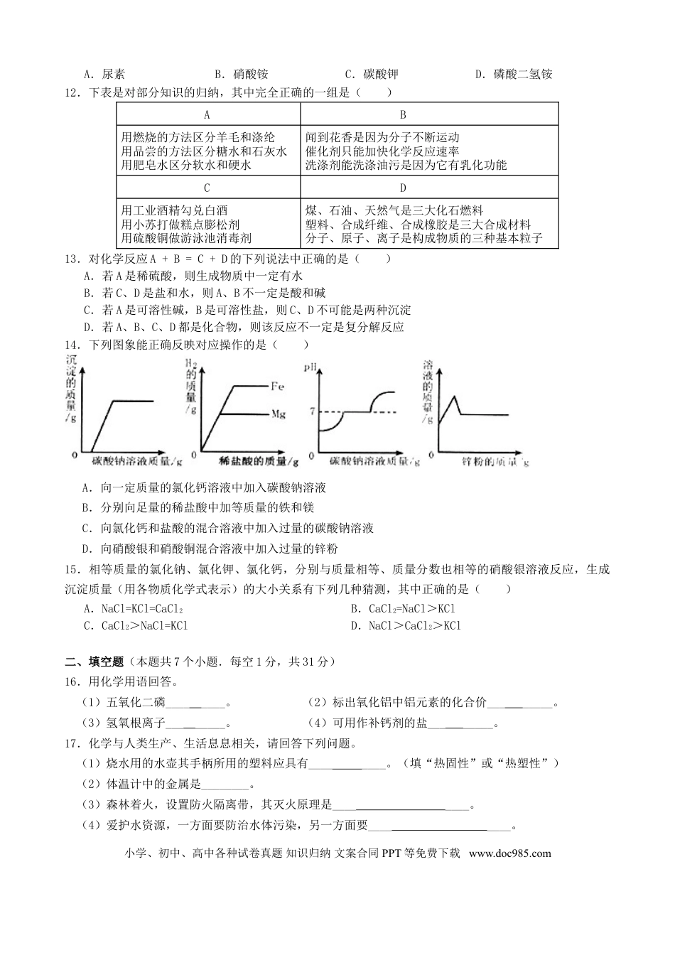 【中考历年真题】黑龙江省绥化市2019年中考化学真题试题.doc