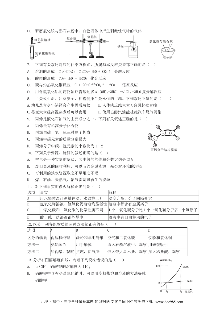 【中考历年真题】黑龙江省哈尔滨市2019年中考化学真题试题.docx