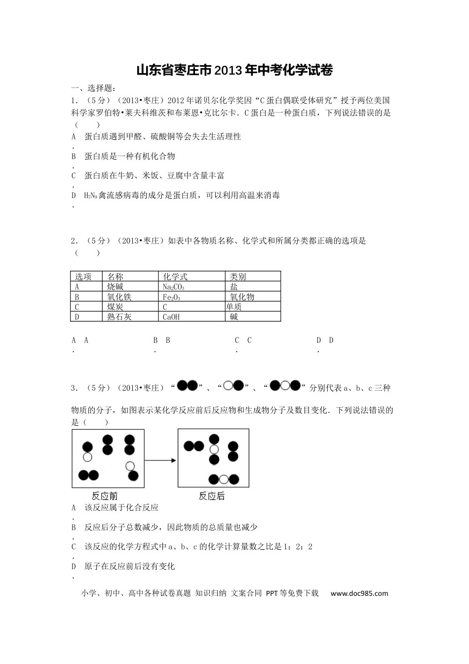 【中考历年真题】2013年枣庄市中考化学试卷.docx