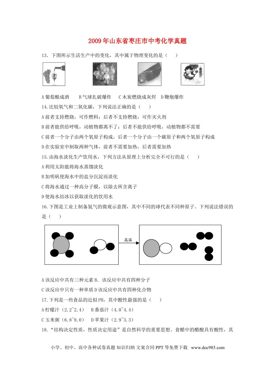 【中考历年真题】2009年枣庄市中考化学试卷及答案.doc